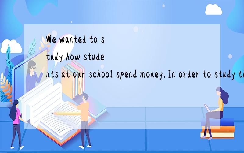 We wanted to study how students at our school spend money.In order to study this,we made some questions to ask our classmates.First,we asked our classmate how much money the spent in one month.Then we asked how much money they spent for things like d